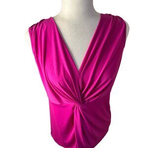 Womens Office Siren Large Sleeveless Fuchsia Twist Front Top By Alyssa Thorne